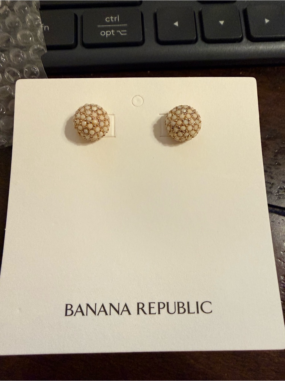 Banana Republic Poppy Stud Earrings | Ivory + Goldtone Beaded Dome Stud Earrings